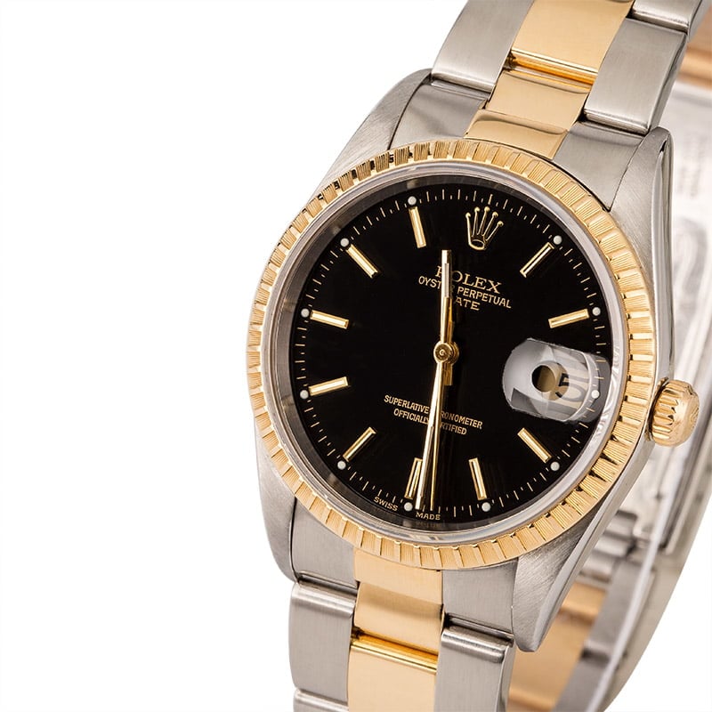 Used Rolex Date 15223 Black Dial Two Tone