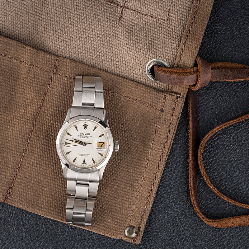 Used Rolex Date 6518 White Arrowhead Dial