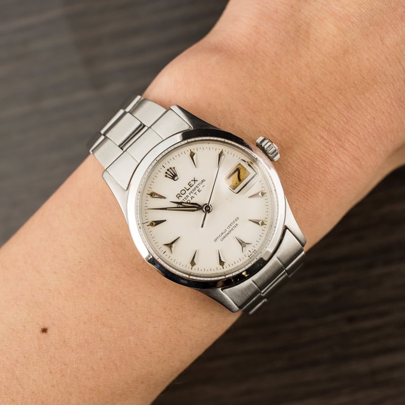 Used Rolex Date 6518 White Arrowhead Dial