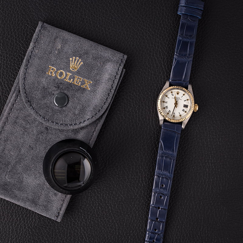 Pre Owned Ladies Rolex Date 6916 Roman Leather Strap