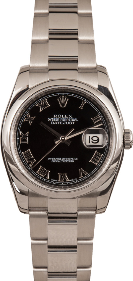 Used Rolex Steel Datejust 116200 Black Roman Dial