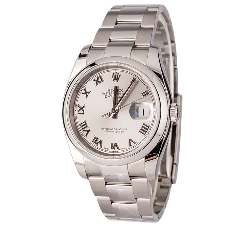 Pre-Owned Rolex Mens Datejust 116200 Silver Roman Dial