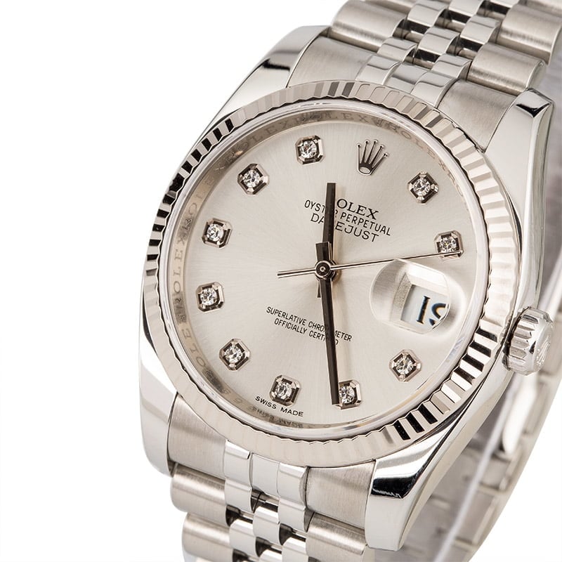 Pre Owned Rolex Datejust 116234 Silver Diamond Index Dial