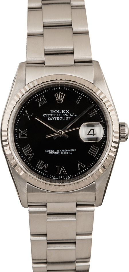 Pre-Owned Rolex Datejust 16234 Black Roman Dial Steel Oyster T