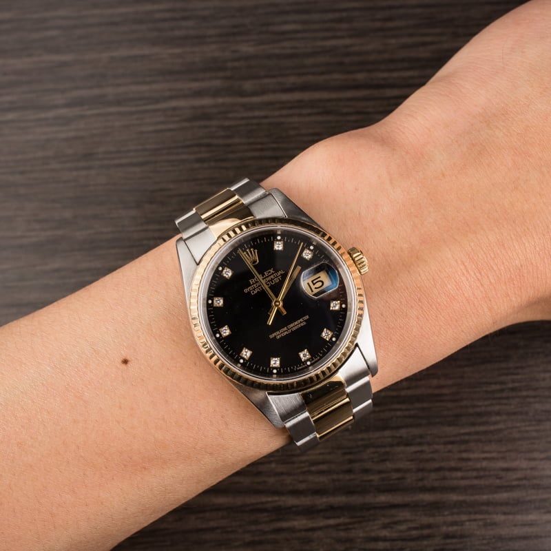 Pre Owned Rolex Datejust 16203 Black Diamond Dial