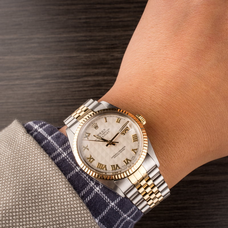 Pre Owned Rolex Two-Tone Datejust 16013 Ivory Pyramid Dial T