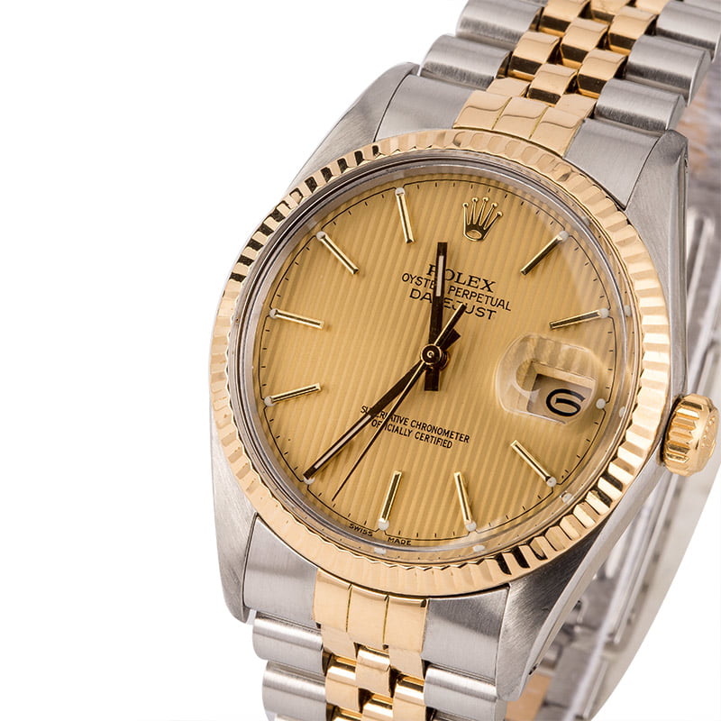 Pre Owned Rolex Datejust 16013 Champagne Tapestry Index Dial
