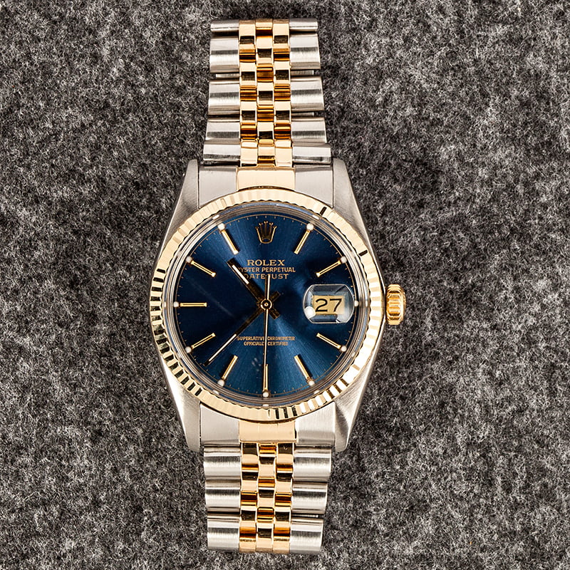 PreOwned Rolex Two Tone Datejust 16013 Blue Index Dial