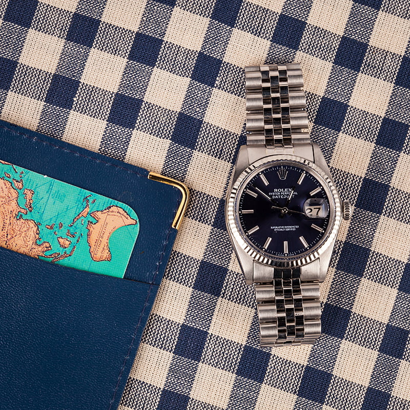 Pre Owned Rolex Datejust 16014 Blue Index Dial