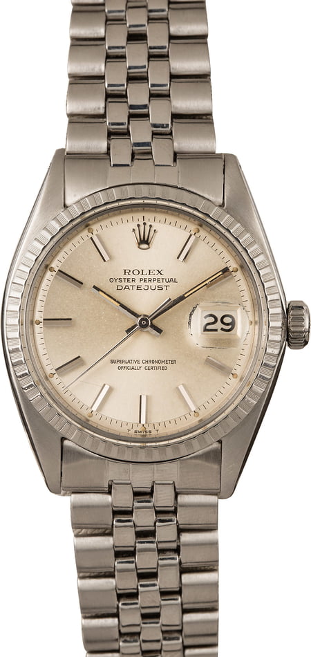 Pre-Owned Rolex Datejust 1603 Silver Pie Pan Dial t