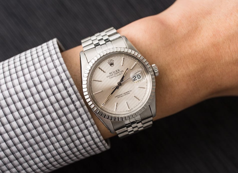 Men's Rolex Datejust 16030 Silver Tapestry Dial