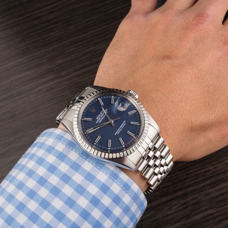 Pre-Owned Rolex Datejust 16030 Engine Turned Bezel Blue Dial