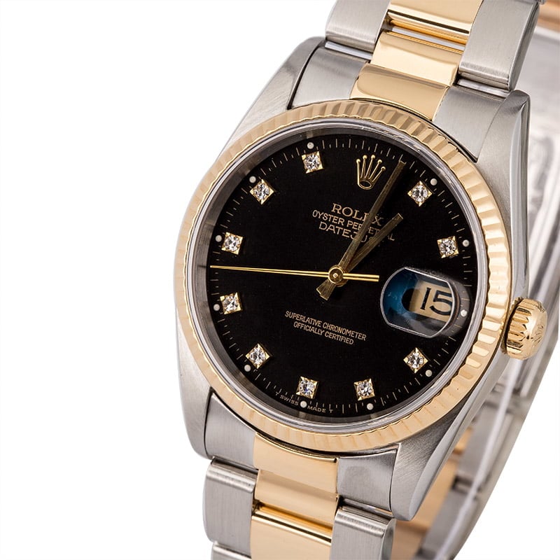 Pre Owned Rolex Datejust 16203 Black Diamond Dial