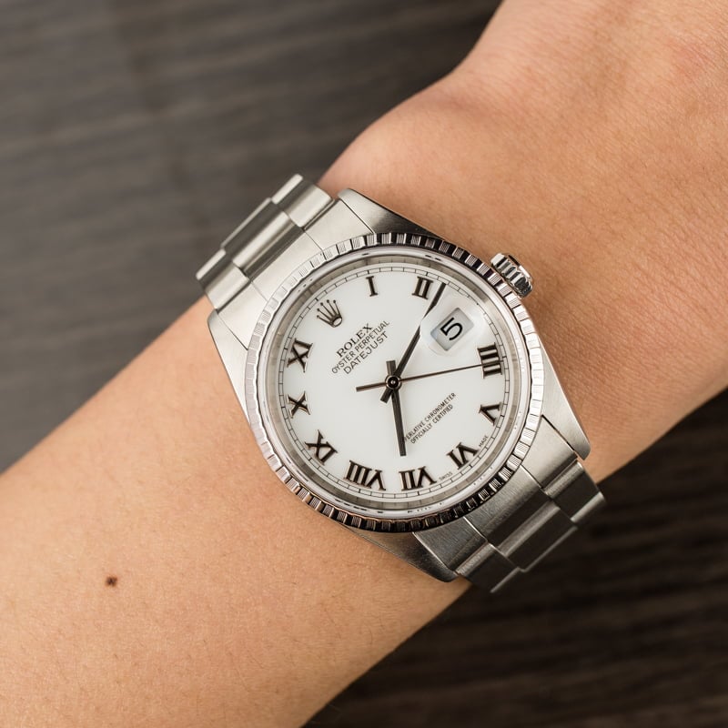 Rolex Datejust 16220 White Roman Index Dial