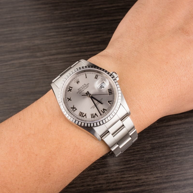 Used Rolex Datejust 16220 Rhodium Roman Dial T