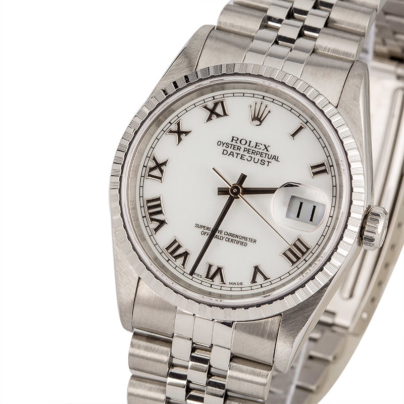 Pre Owned Rolex Datejust 16220 White Roman Dial