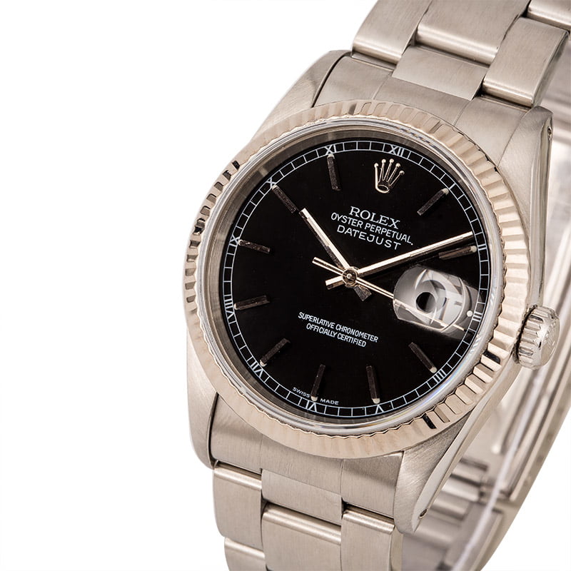 Pre Owned Rolex Datejust 16220 Black Dial Steel Oyster