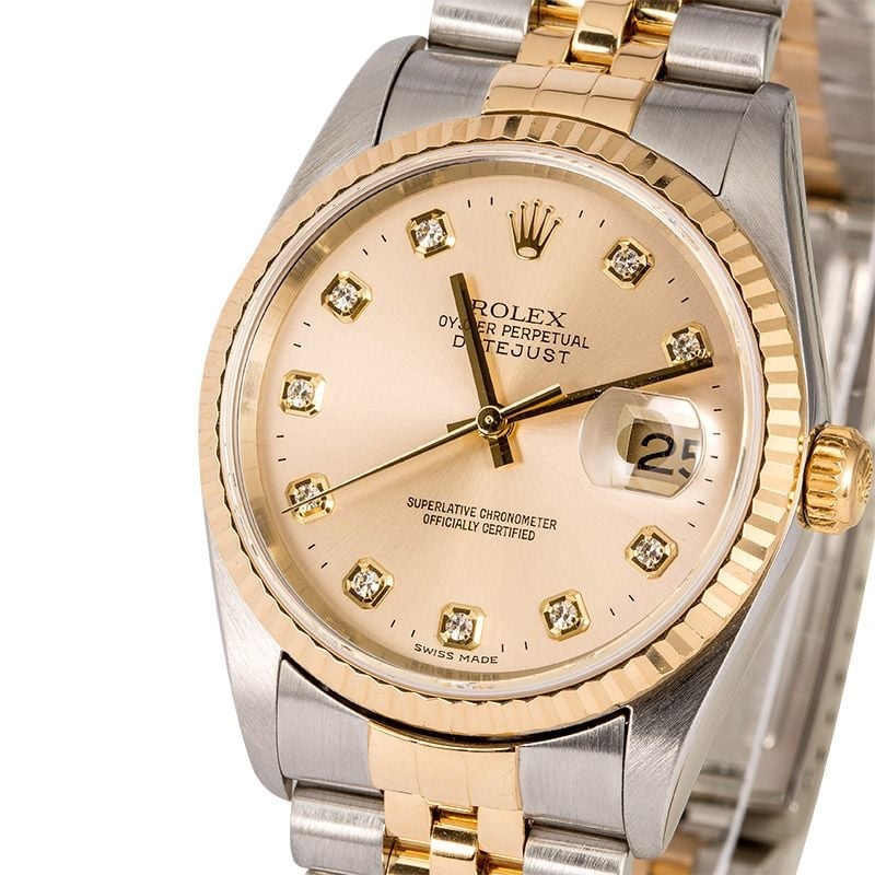 Men's Rolex Datejust 16233 Silver Diamond Dial