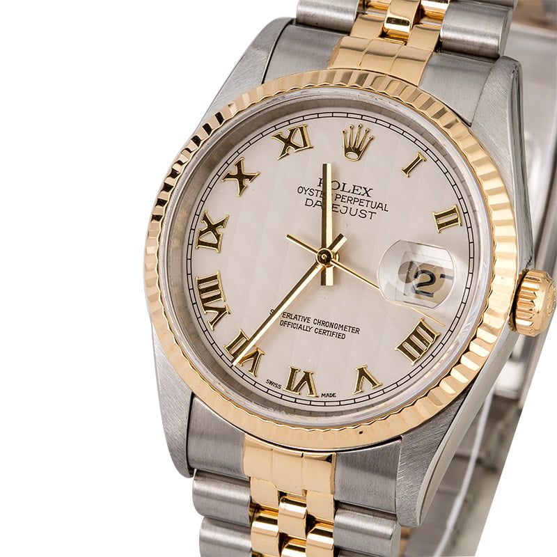 Two Tone Rolex Datejust 16233 Ivory Pyramid Dial