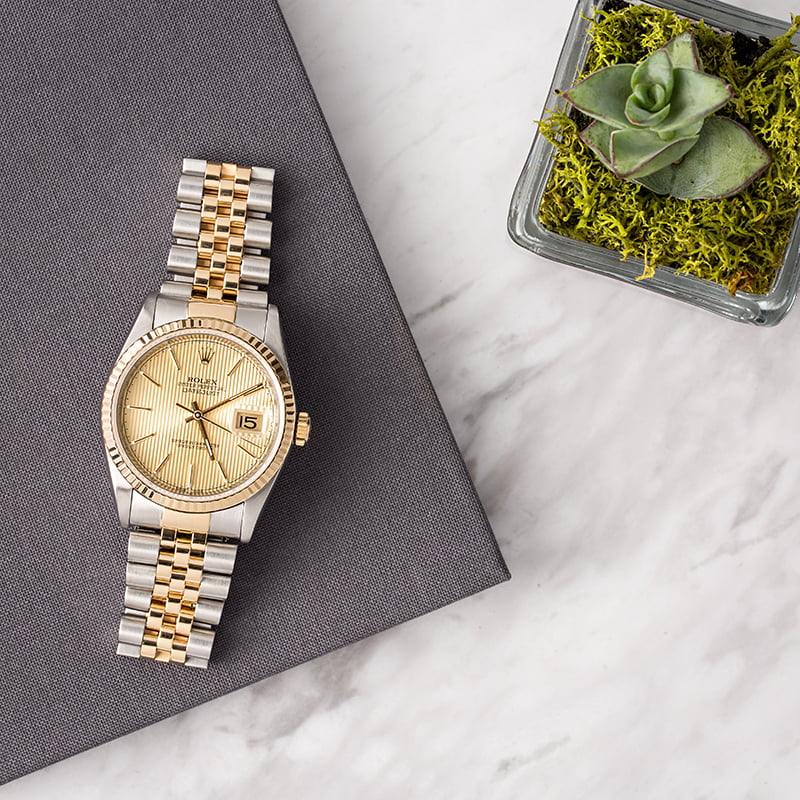 Rolex Datejust 16233 Two Tone with Champagne Tapestry Dial