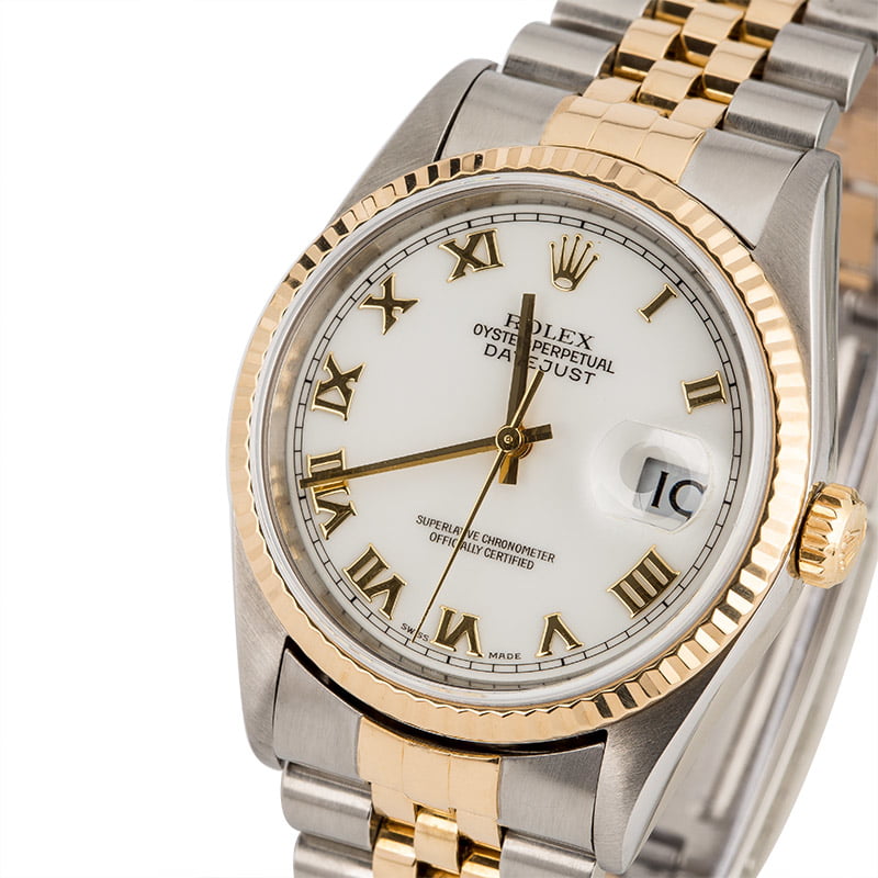 Rolex Datejust 16233 Two Tone Jubilee White Roman Dial