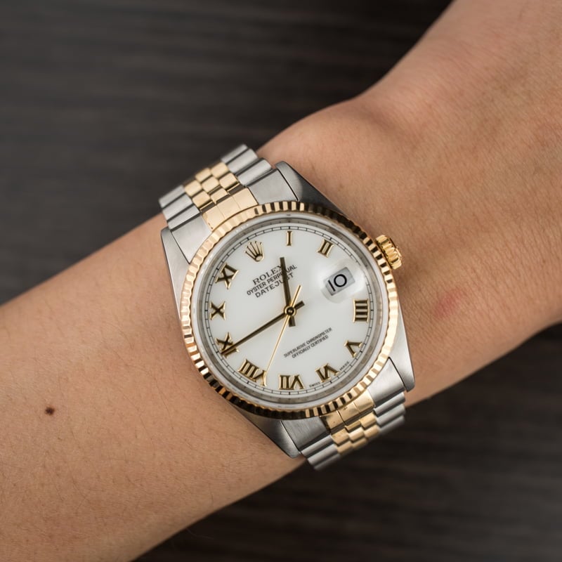 Rolex Datejust 16233 Two Tone Jubilee White Roman Dial