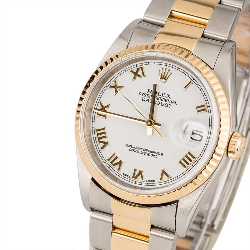 Used Rolex Datejust 16233 White Roman Dial Two Tone Oyster