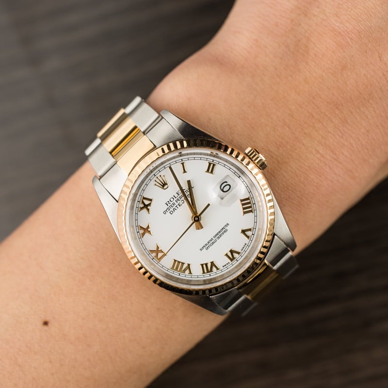 Used Rolex Datejust 16233 White Roman Dial Two Tone Oyster