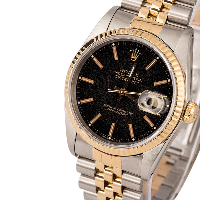 Pre Owned Rolex Datejust Two Tone 16233 Black Dial