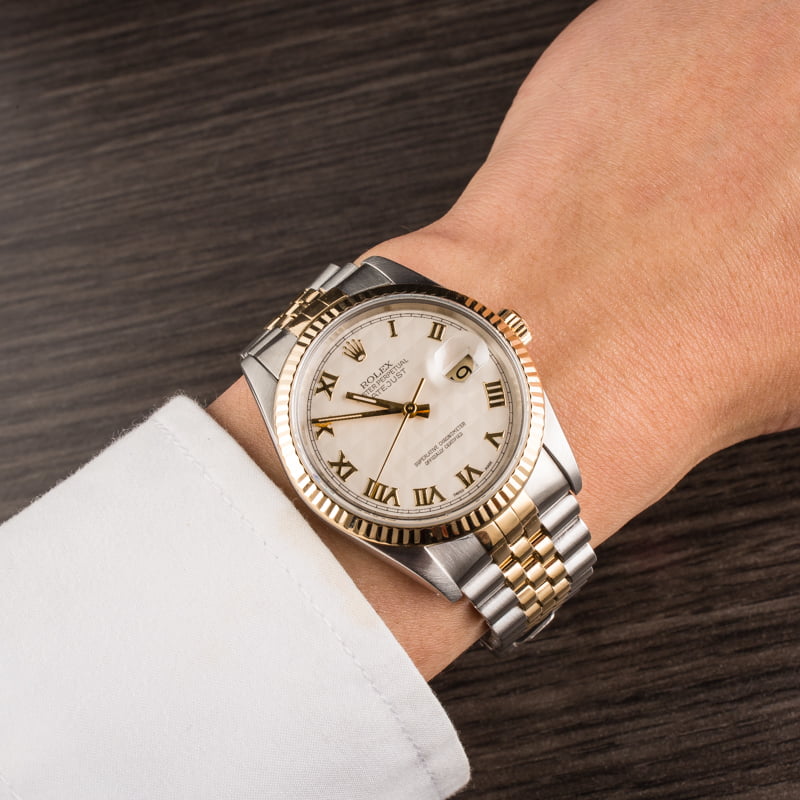 Pre-Owned Rolex Datejust 16233 Ivory Pyramid Roman Dial