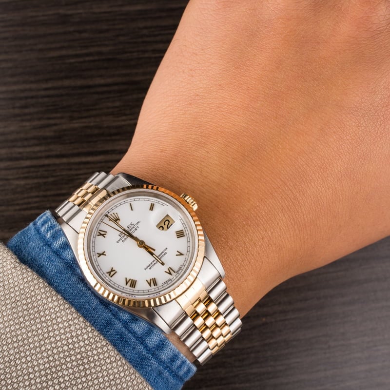 Used Rolex Two Tone Datejust 16233 White Dial