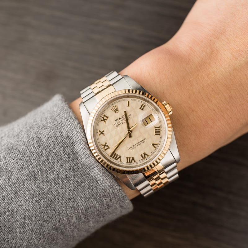 Used Rolex Datejust 16233 Ivory Pyramid Roman Dial