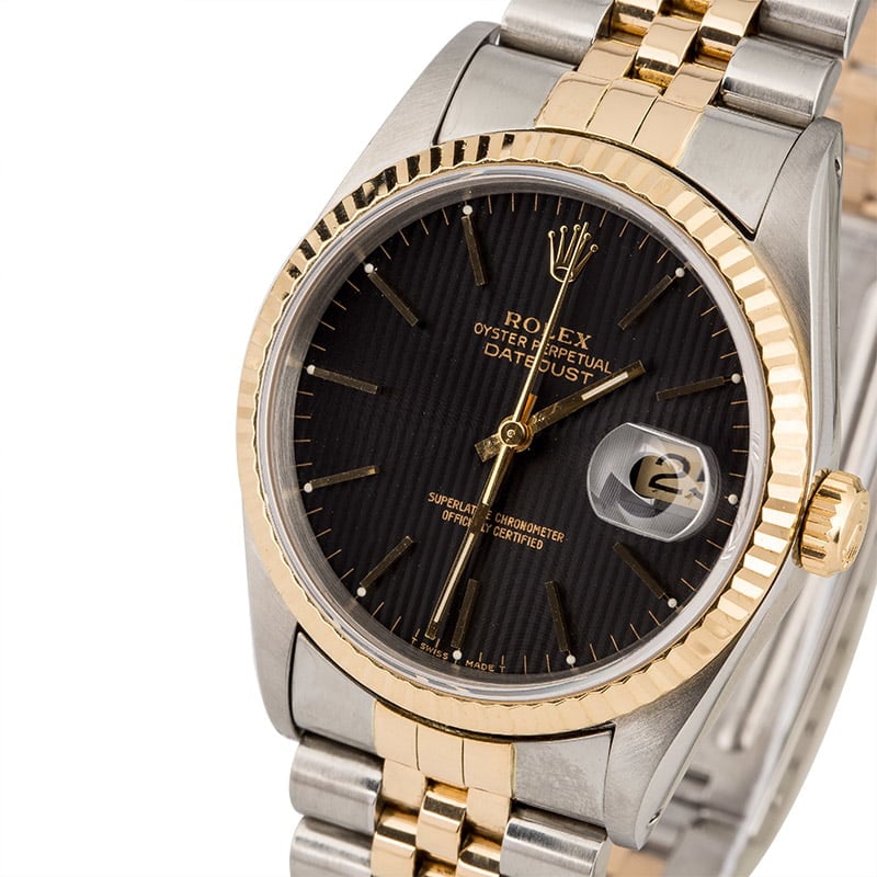 Pre Owned Two-Tone Rolex Datejust 16233 Black Tapestry