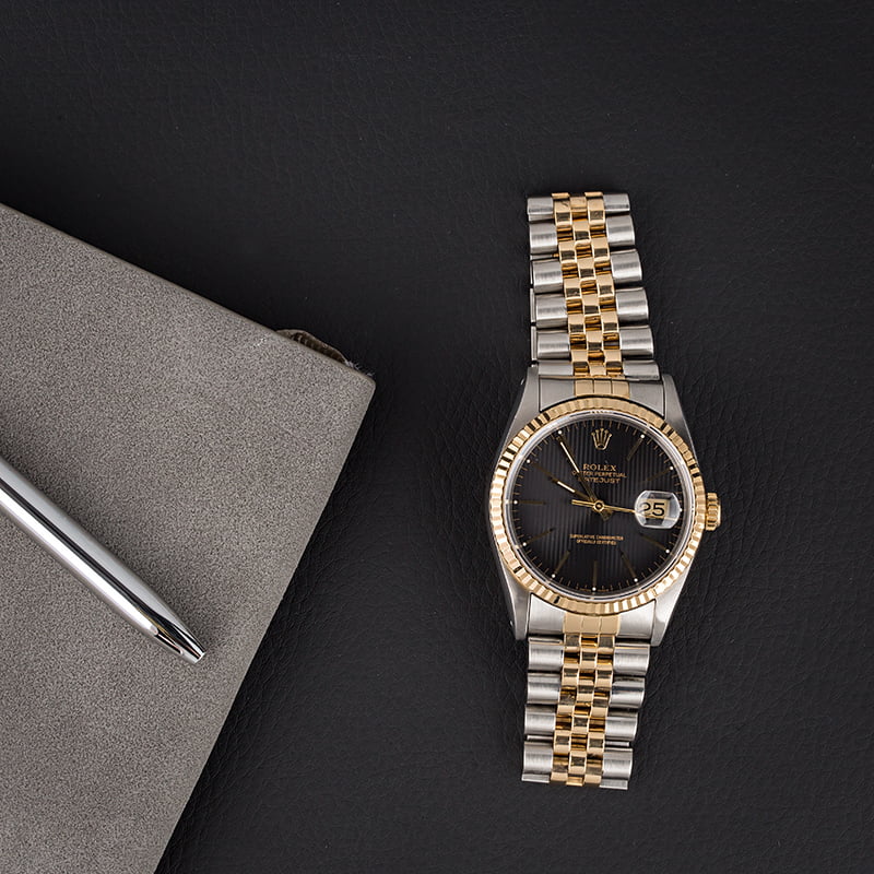 Pre Owned Two-Tone Rolex Datejust 16233 Black Tapestry