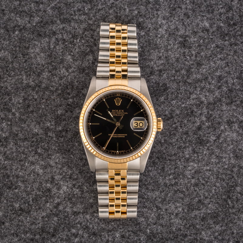 Used Rolex Mens Datejust 16233 Black Index Dial