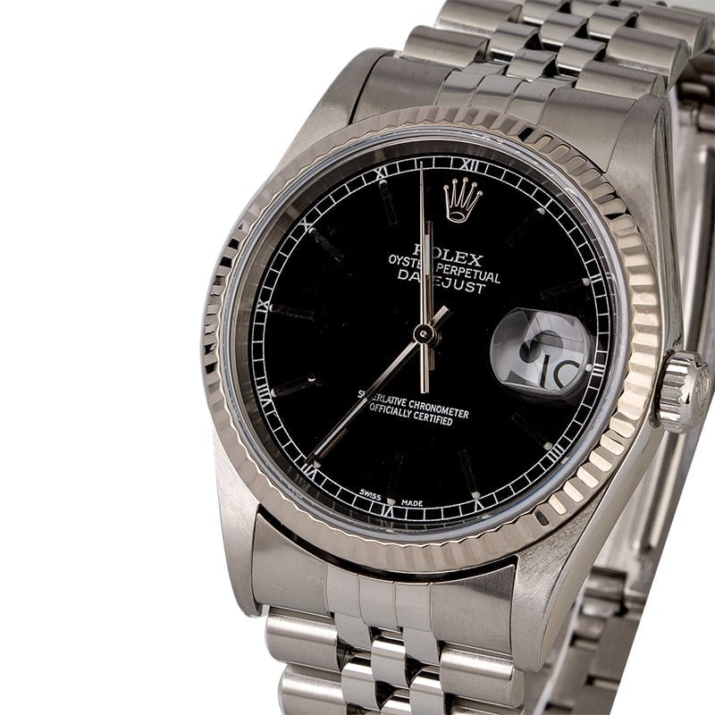 Rolex Datejust 16234 Black Dial Steel Jubilee
