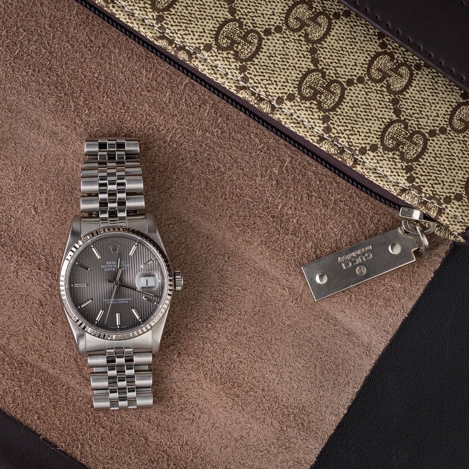 Steel Rolex Datejust 16234 Slate Tapestry Dial