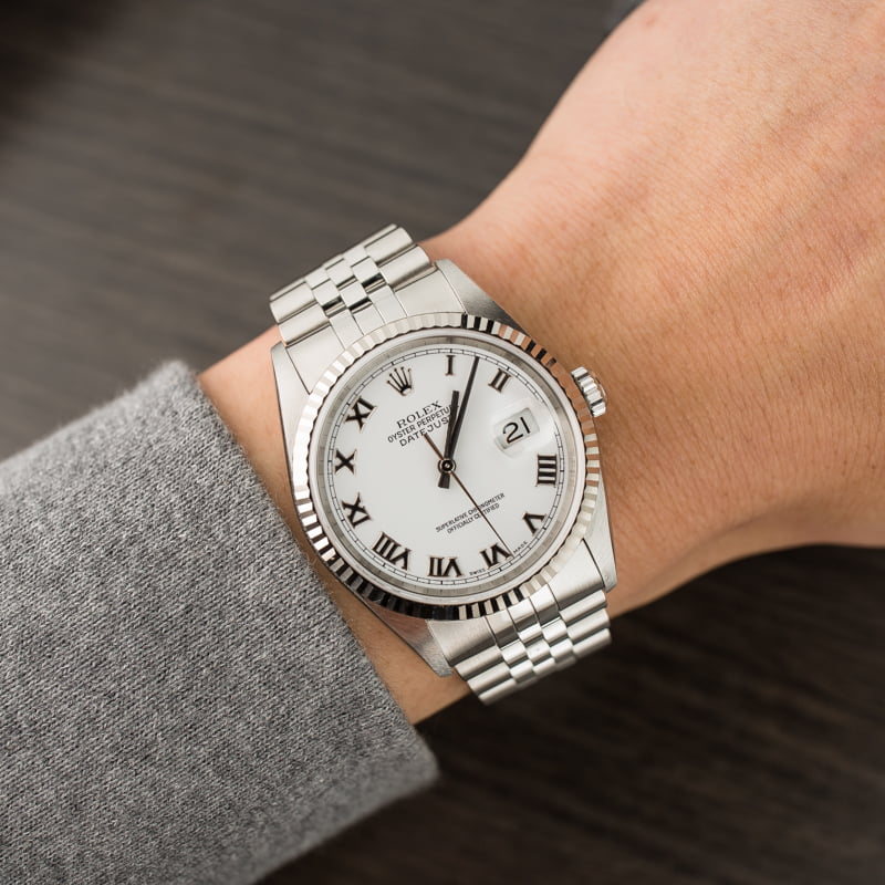 Pre Owned MRolex Datejust 16234 White Roman Dial
