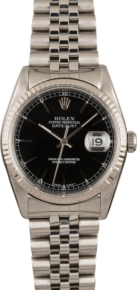 Pre Owned Rolex Datejust 16234 Black Dial Steel Jubilee