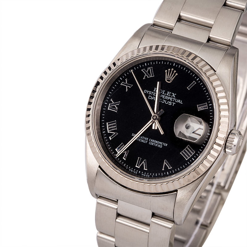 Pre-Owned Rolex Datejust 16234 Black Roman Dial Steel Oyster T