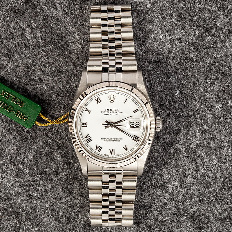 Pre Owned Rolex Datejust 16234 White Roman Dial Jubilee Band