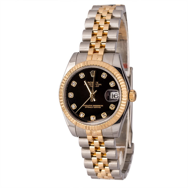 Used Mid-Size Rolex Datejust 178273 Black Diamond Dial