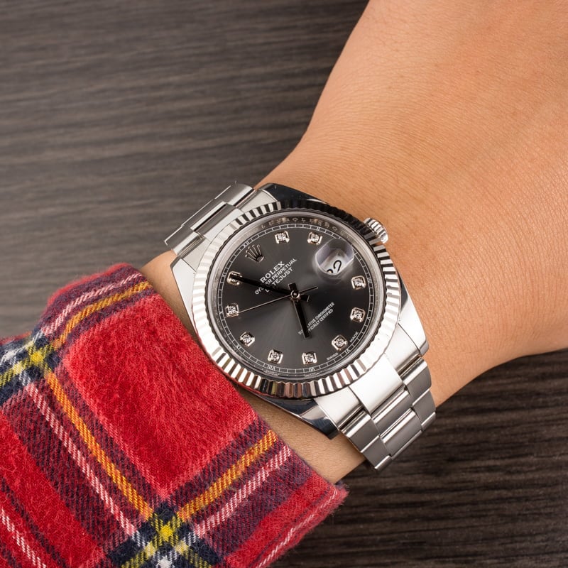 Used Rolex Datejust 41 Ref 126334 Dark Rhodium Diamond Dial