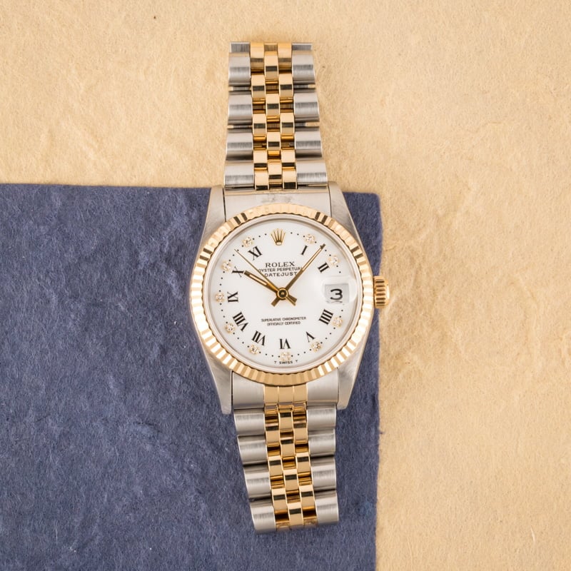 Rolex Mid-Size Datejust 68273 White Roman Dial