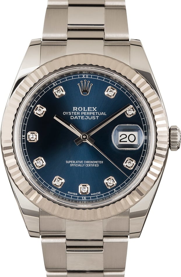 rolex datejust 41 blue dial diamond