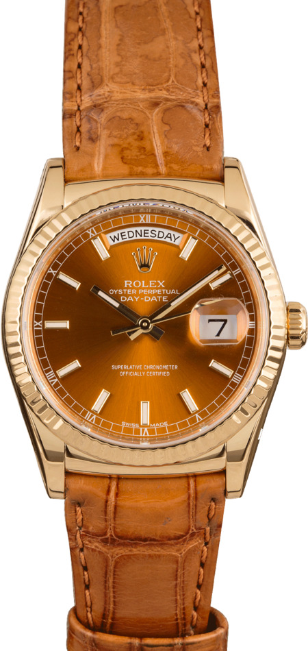 Rolex Day Date 118138 Cognac Dial Leather Strap