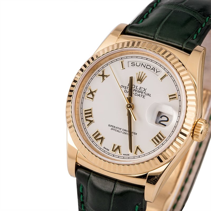 Pre Owned Rolex Day-Date 118138 Green Leather Strap