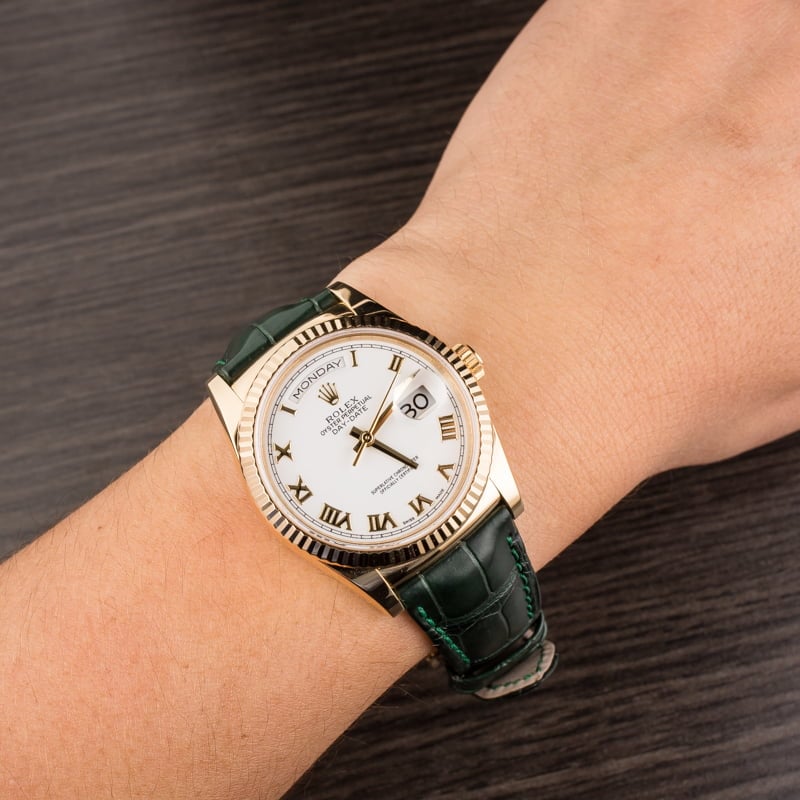 Pre Owned Rolex Day-Date 118138 Green Leather Strap