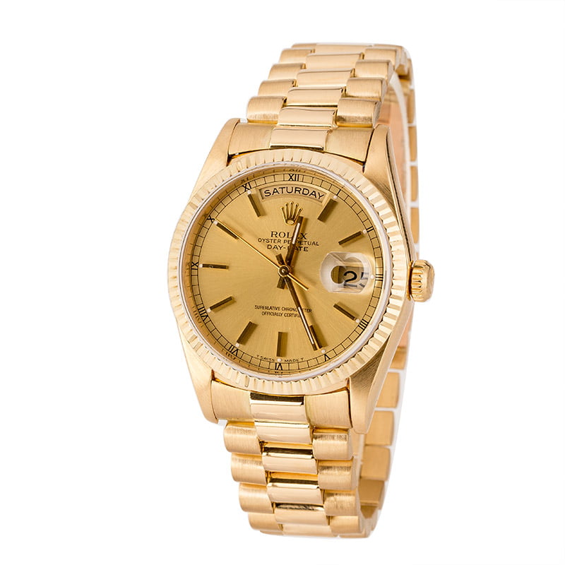 Rolex President 18038 Yellow Gold Fluted Bezel