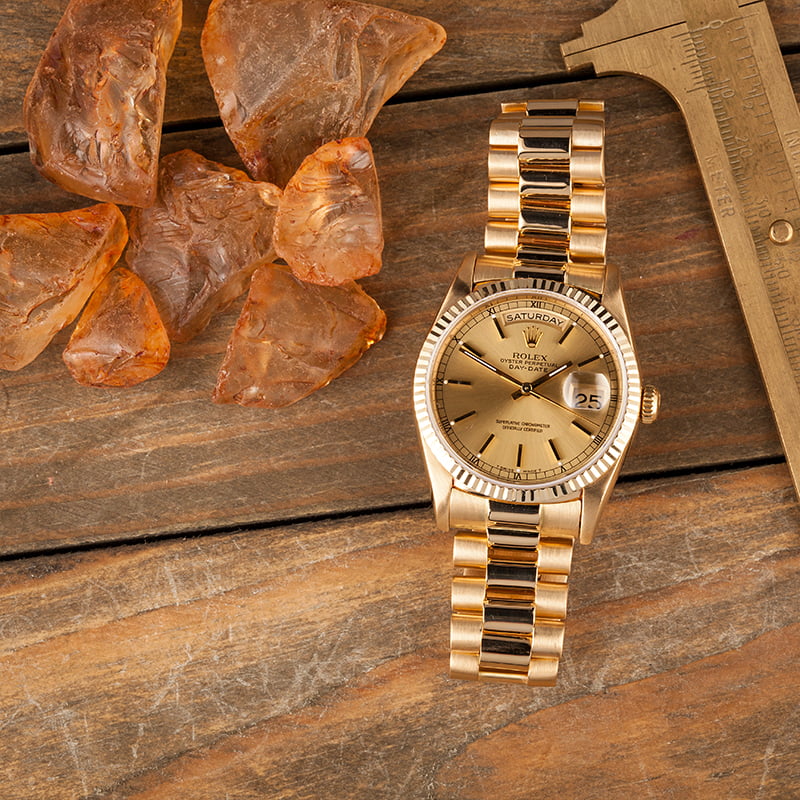 Rolex President 18038 Yellow Gold Fluted Bezel
